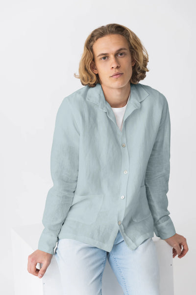 Shirt jacket in washed linen "Cristiano" icy blue