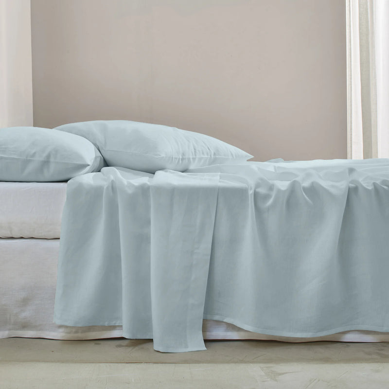 Linen Flat Sheet Light blue