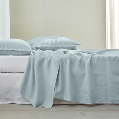 Flat Sheet with Frayed edge Border Light Blue