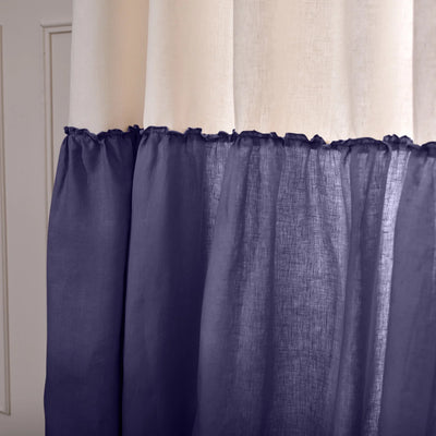 Custom Contrasted Ruffle Linen Curtain night blue
