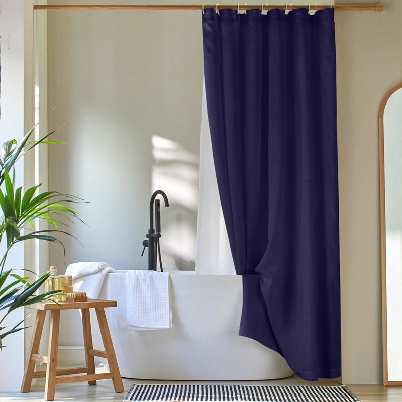 plain linen shower curtain night blue