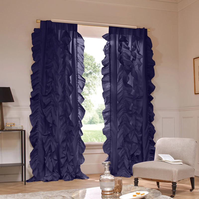 Drops Ruffles Linen curtain night blue
