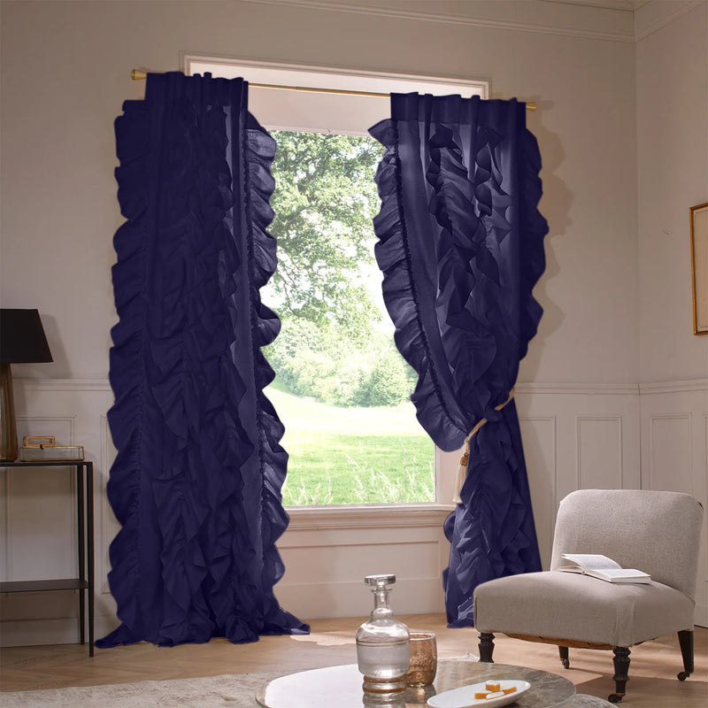 Ruffles night blue Linen curtains