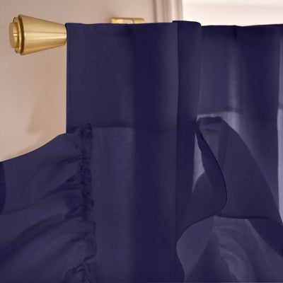 Drops Ruffles Linen curtain top night blue