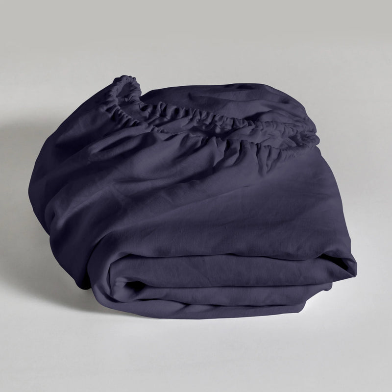 Night blue Linen Fitted Sheet