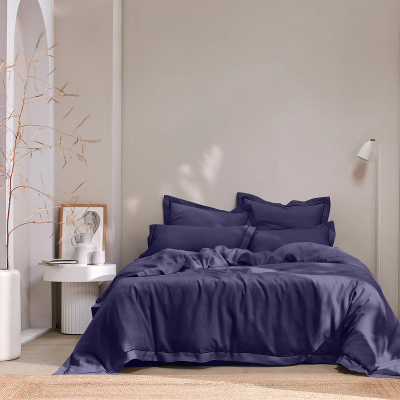 Bourdon border linen duvet cover night blue