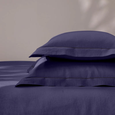 bourdon border night blue linen pillowcase