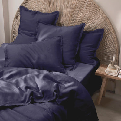 Night blue frayed edge Linen Pillowcases