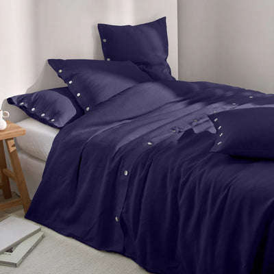 Shell Top Buttoned Linen Duvet Cover Night Blue