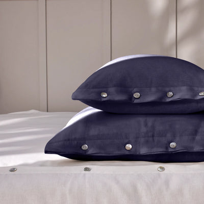 Night blue soft Linen Pillowcases with Buttons