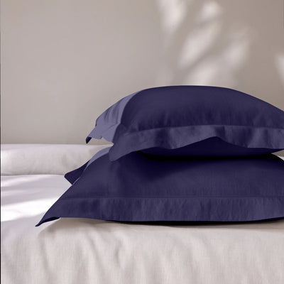 Hemstitch border night blue linen pillowcase