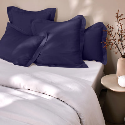 Night blue hemstitch border linen pillowcase