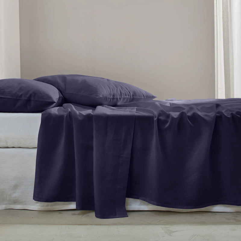 Linen Flat Sheet Night blue