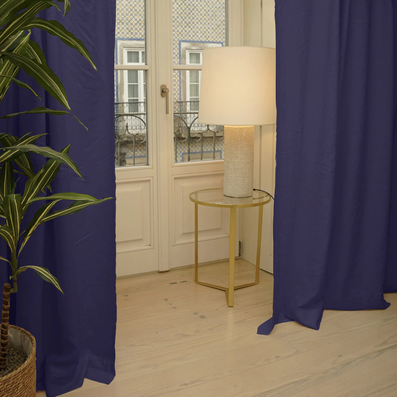 Custom made French Linen Blackout Curtain dark blue