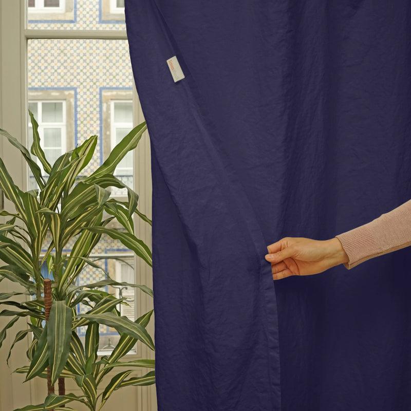 Linen curtain unlined night blue