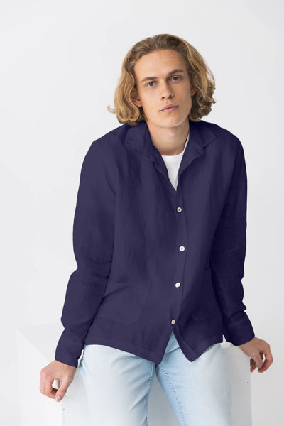 Shirt jacket in washed linen "Cristiano" night blue