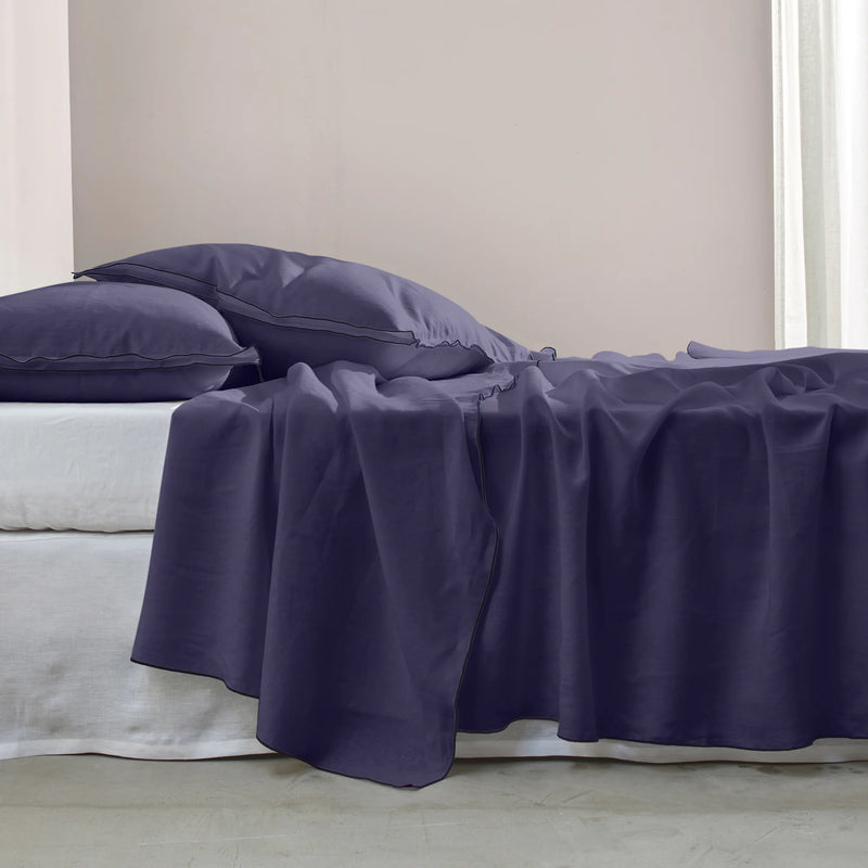 Bourdon Edge Flat Sheets Night Blue