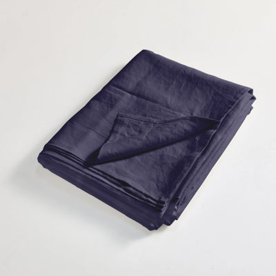 Linen hemstitch folded top sheet night blue