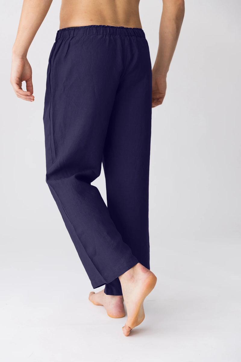 “Ronaldo” washed linen pajama pants night blue