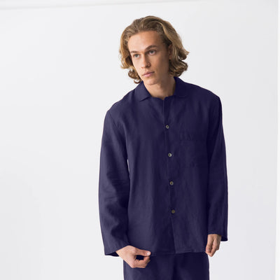 Linen pajama jacket, long sleeves “Ronaldo” night blue