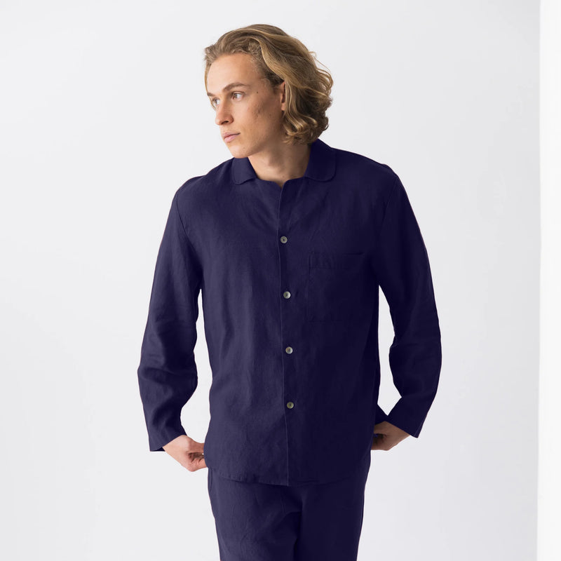 Linen pajama top “Ronaldo" bleu nuit