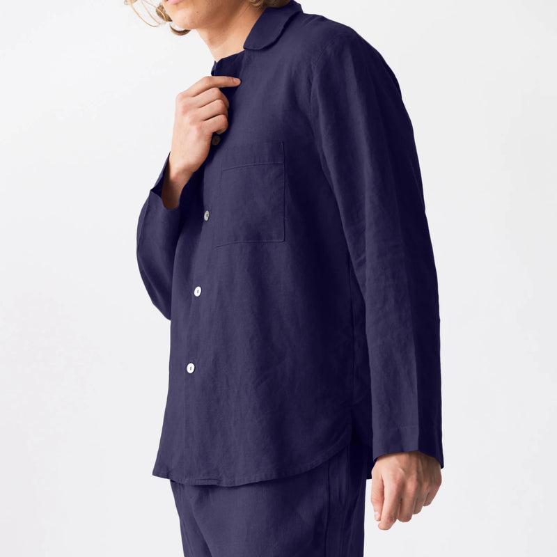 “Ronaldo” washed linen pajama jacket  night blue