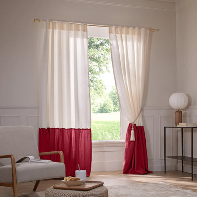 Custom Ruffled two tones custom Linen Curtain burgundy