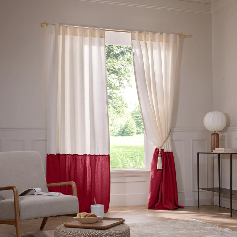 Custom Ruffled two tones custom Linen Curtain burgundy