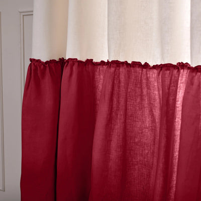 Custom Contrasted Ruffle Linen Curtain burgundy