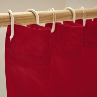 closeup size linen shower curtain top burgundy