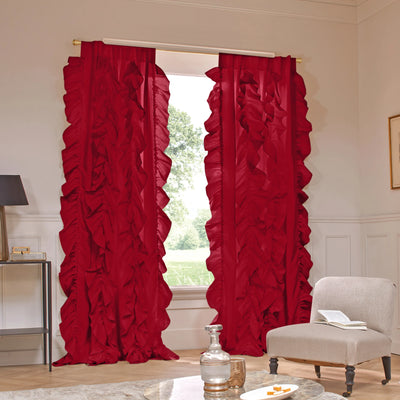 Custom ruffled Linen curtain burgundy
