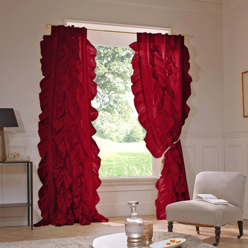 Custom drops Ruffles Linen curtains burgundy