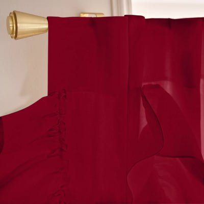 Custom drops Ruffles Linen curtain top burgundy