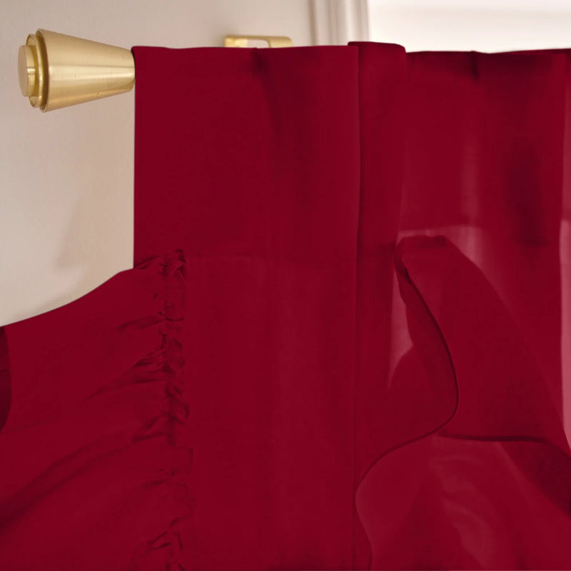 Custom drops Ruffles Linen curtain top burgundy