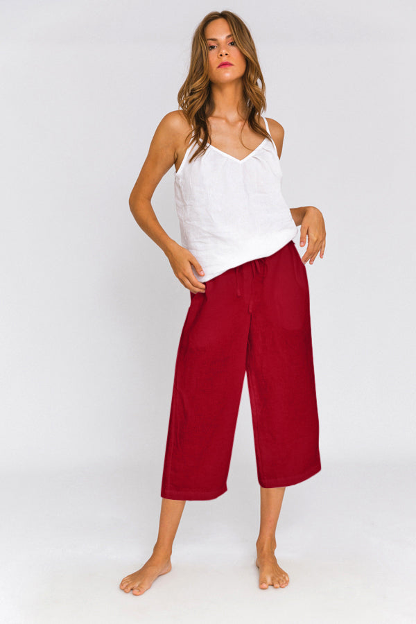 Casual Linen Bermuda "Carla" burgundy