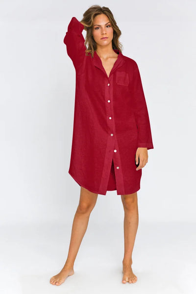 Long Soft linen Night Shirt “Eliza” brick red