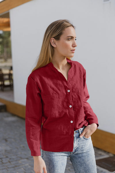 Casual linen blouse with long sleeves "Alana" burgundy