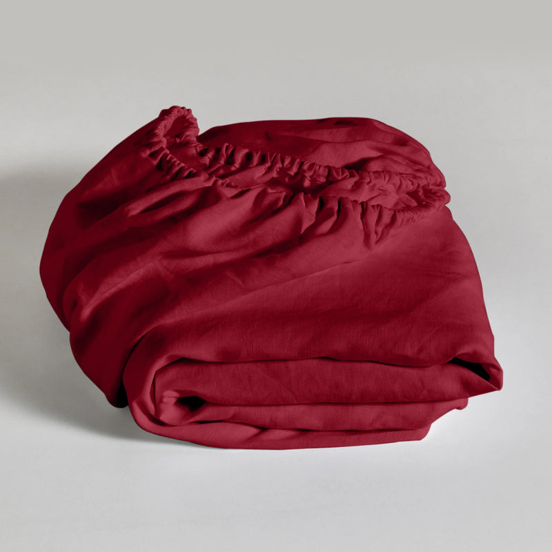 Burgundy Linen Fitted Sheet