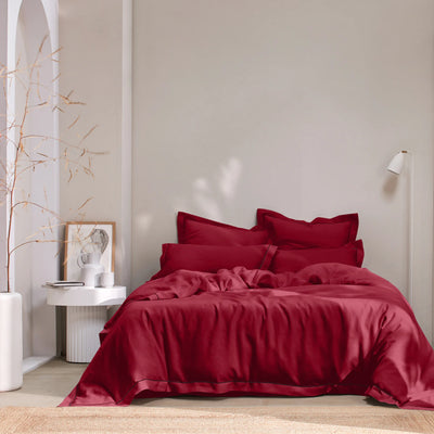 Bourdon border linen duvet cover burgundy