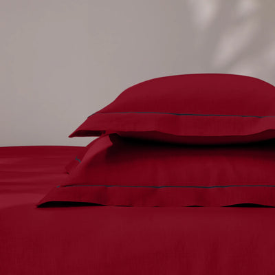 bourdon border burgundy linen pillowcase