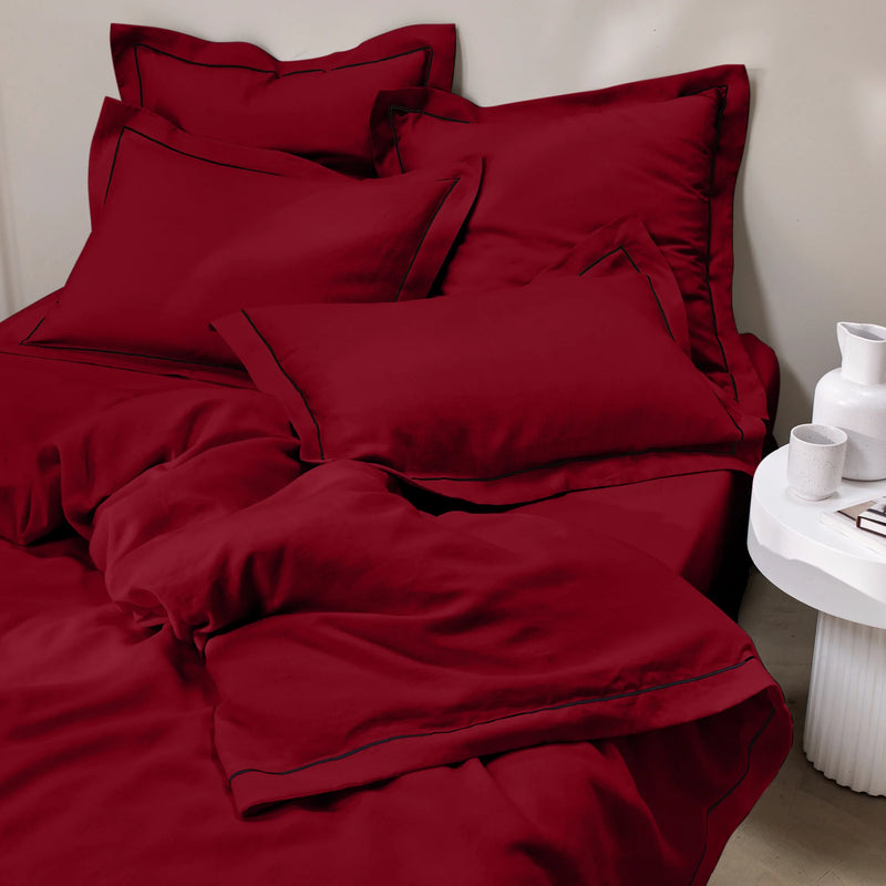 burgundy bourdon border linen pillowcase