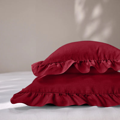 Burgundy Ruffles Linen Pillowcases