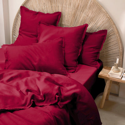 brick red frayed edge Linen Pillowcases