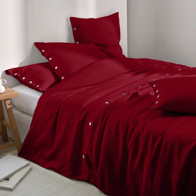 Shell Top Buttoned Linen Duvet Cover Burgundy