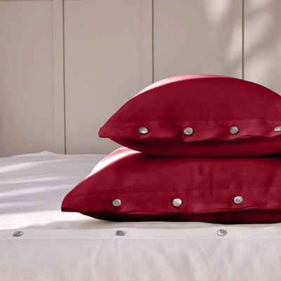 Brick red soft Linen Pillowcases with Buttons