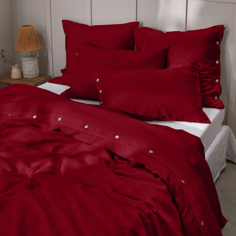 Shell Buttoned Soft Linen Duvet Cover Burgundy