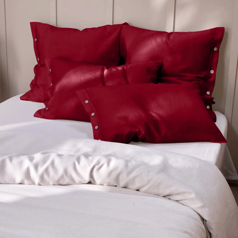 Burgundy Linen Pillowcases with Buttons