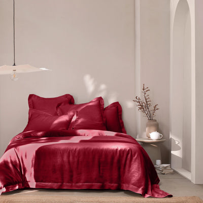 Hemstitch border linen duvet cover burgundy