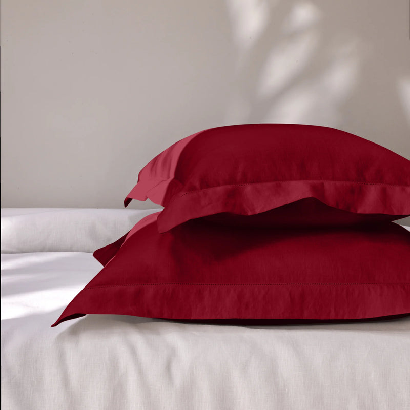 Hemstitch border burgundy linen pillowcase