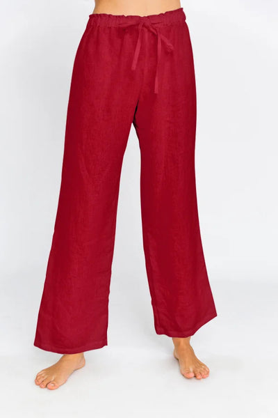 Washed Linen Pajamas Trousers burgundy